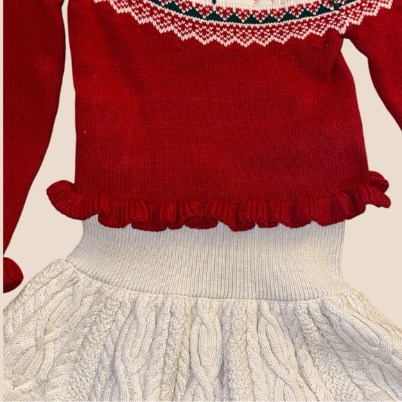 NEW TAHARI KIDS HOLIDAY SET•REINDEER SWEATER•CABLE-KNIT SKIRT•HAIR BOW•S/2T🎄 - Picture 9 of 13